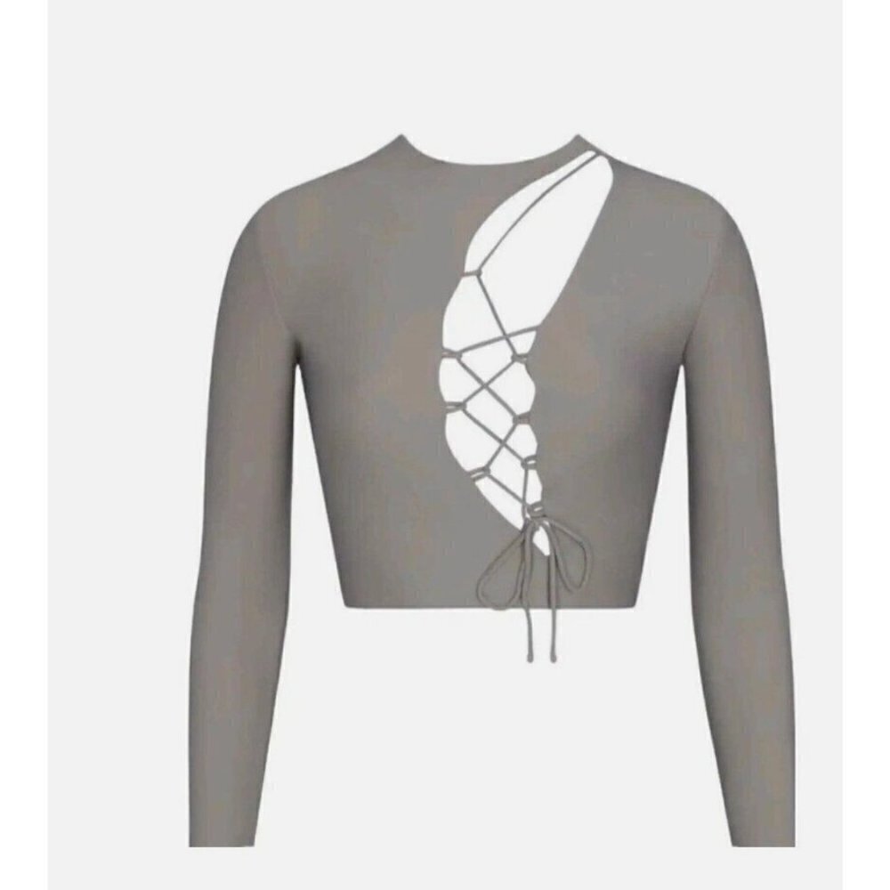 New with Tags Skims Womens Top Long Sleeve Lace Up Cutout Chrome Size 4X - Picture 2 of 9